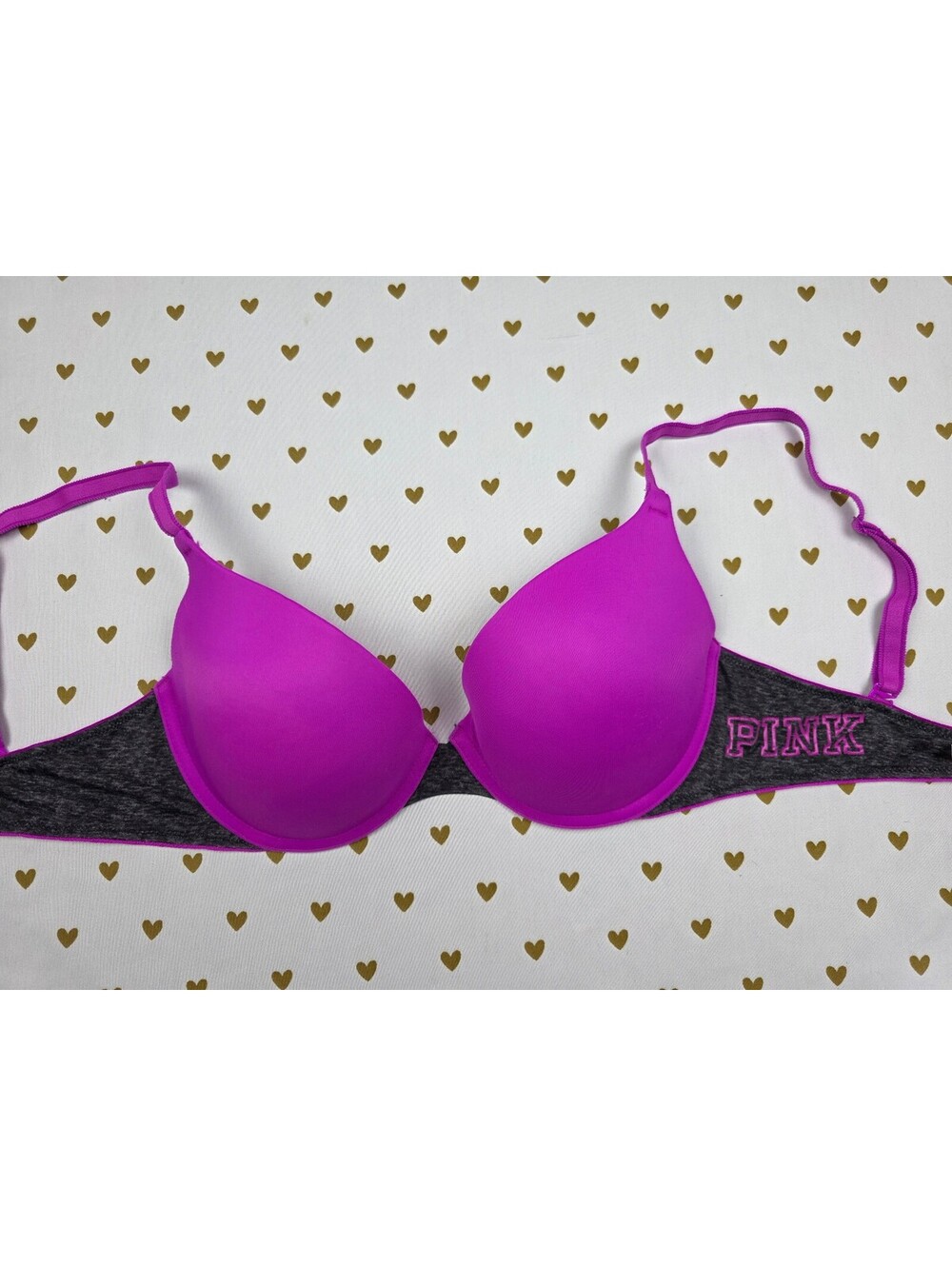 Victorias Secret  PINK Purple Logo Bra Wear Everywhere Push Up 32D